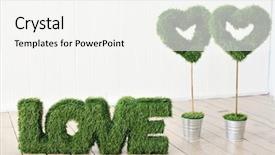  Presentation with loving hearts love heart candy - Slide set enhanced with enviroment - word love and two green background and a  colored foreground