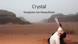  Presentation with drinking water - Beautiful PPT theme featuring enviroment poster - desperate man in the desert backdrop and a light gray colored foreground