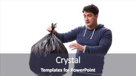  Presentation with garbage - Colorful presentation design enhanced with enviroment sanitation - man with garbage sack isolated backdrop and a tawny brown colored foreground