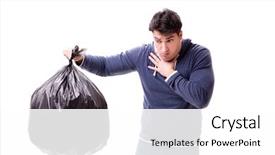  Presentation with garbage - Amazing slide deck having enviroment sanitation - man with garbage sack isolated backdrop and a white colored foreground