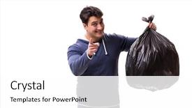  Presentation with garbage - Amazing slide deck having enviroment sanitation - man with garbage sack isolated backdrop and a white colored foreground