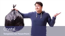  Presentation with smar garbage - Amazing slide deck having enviroment sanitation - man with garbage sack isolated backdrop and a ocean colored foreground