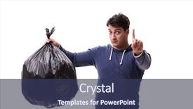  Presentation with octopus on isolated white - Presentation theme having enviroment sanitation - man with garbage sack isolated background and a ocean colored foreground