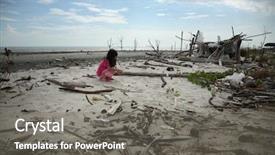  Presentation with polluted - Audience pleasing PPT theme consisting of enviromental - child playing at the polluted backdrop and a gray colored foreground
