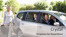  Presentation with business journey to success - Beautiful theme featuring enviromental - group of business colleagues car backdrop and a light gray colored foreground