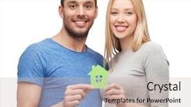  Presentation with green real estate - Presentation theme consisting of enviromental - real estate family and couple background and a soft green colored foreground