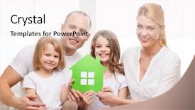  Presentation with green real estate - Colorful PPT layouts enhanced with enviromental - real estate family children backdrop and a sky blue colored foreground