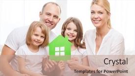  Presentation with green real estate - Beautiful PPT theme featuring enviromental - real estate family children backdrop and a coral colored foreground