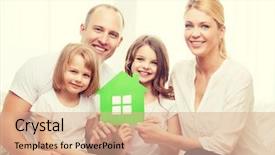  Presentation with green real estate - Presentation theme featuring enviromental - real estate family children background and a coral colored foreground