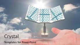  Presentation with solar energy for pumping systems - Presentation design having enviromental - solar panel on hand background and a coral colored foreground