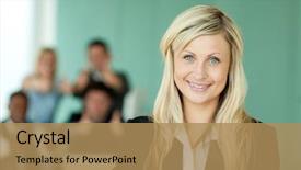  Presentation with green office - Theme with environmenr friendly - businesswoman in front of her background and a  colored foreground