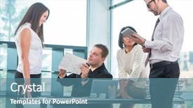  Presentation with young business people - Audience pleasing presentation design consisting of environmenr friendly - four young people working backdrop and a teal colored foreground