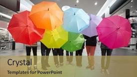  Presentation with trading - Audience pleasing slide deck consisting of environmenr friendly - seven friends with rainbow umbrellas backdrop and a  colored foreground