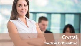  Presentation with office - Presentation design with environmenr friendly - smiling business woman with arms background and a  colored foreground