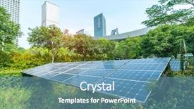  Presentation with renewable energy - Audience pleasing PPT theme consisting of environment - ecological energy renewable solar panel backdrop and a teal colored foreground