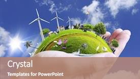  Presentation with environment - PPT layouts with environment - human hand holding a city background and a coral colored foreground