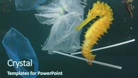  Presentation with ocean seahorse - PPT theme consisting of environment - plastic pollution in ocean seahorse background and a ocean colored foreground