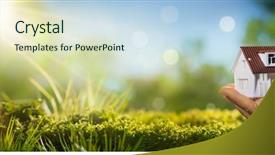  Presentation with environment - Slide deck featuring environment - small house in hand natural background and a sky blue colored foreground