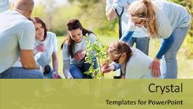  Presentation with charity - Colorful presentation enhanced with environment - volunteering charity people and ecology backdrop and a yellow colored foreground