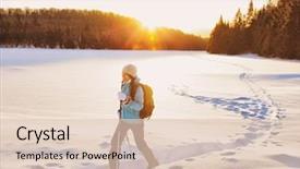  Presentation with walking trail - Amazing slides having environment - winter sport woman hiking backdrop and a lemonade colored foreground