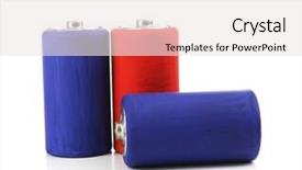  Presentation with batteries - Colorful slide set enhanced with environment degradation - alkaline batteries isolated on white backdrop and a  colored foreground