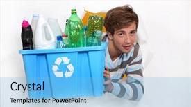  Presentation with bottles - Slide deck enhanced with environment degradation - man holding crate of bottles background and a light blue colored foreground