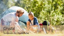  Presentation with campfire - Presentation theme having environment during trip on summer background and a coral colored foreground