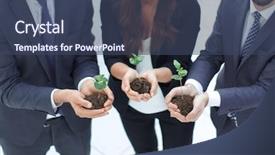  Presentation with three - Cool new slides with environment energy - three colleagues hold young shoots backdrop and a ocean colored foreground