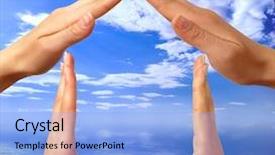  Presentation with blue sky - Cool new presentation design with environment health safety - female hands showing home sign backdrop and a light blue colored foreground