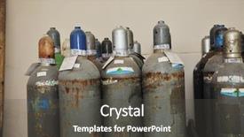  Presentation with energy gas - Audience pleasing theme consisting of environment health safety - gas energy container representing storage backdrop and a dark gray colored foreground