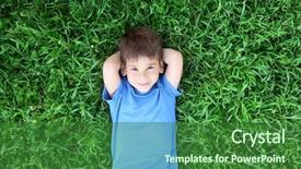  Presentation with grass - Presentation design with environment kids - cute little boy lying background and a forest green colored foreground