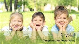  Presentation with grass - Beautiful slide deck featuring environment kids - cute little children lying backdrop and a yellow colored foreground