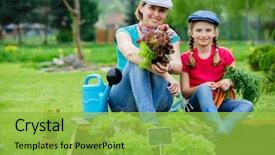  Presentation with vegetable gardening - Presentation theme with environment kids - gardening planting - young girl background and a yellow colored foreground