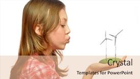  Presentation with wind turbines - Cool new slides with environment kids - girl blowing on the wind backdrop and a lemonade colored foreground