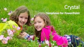  Presentation with hipster girl playing tetris game - PPT theme consisting of environment kids - happy twin sister girls playing background and a  colored foreground