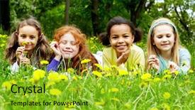 Presentation with friendly - Beautiful presentation theme featuring environment kids - portrait of friendly girls relaxing backdrop and a  colored foreground