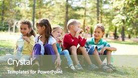  Presentation with happy kids - PPT layouts having environment kids - portrait of happy friends sitting background and a mint green colored foreground