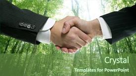  Presentation with handshake - Cool new presentation theme with environment management - ecological handshake businessman backdrop and a tawny brown colored foreground