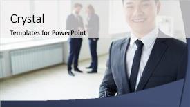  Presentation with successful - Cool new PPT theme with environment management - young successful manager looking backdrop and a white colored foreground