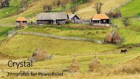  Presentation with romania - PPT theme with environment tradisition - traditional village in the carpathians background and a yellow colored foreground