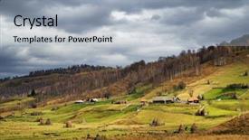  Presentation with romania - Colorful slides enhanced with environment tradisition - traditional village in the carpathians backdrop and a light blue colored foreground