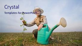  Presentation with growing up milk - Audience pleasing slides consisting of environment water - happy mature woman watering can backdrop and a sky blue colored foreground
