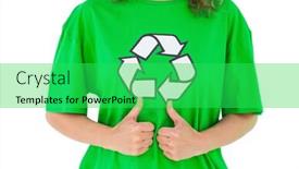  Presentation with environmental - Colorful PPT layouts enhanced with environmental activist giving thumbs up on white background backdrop and a shamrock green colored foreground