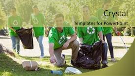  Presentation with environmental globeee - Amazing slides having environmental activists picking up trash backdrop and a yellow colored foreground