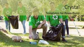  Presentation with environmental - Audience pleasing presentation consisting of environmental activists picking up trash backdrop and a yellow colored foreground