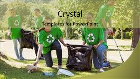  Presentation with environmental - Beautiful PPT theme featuring environmental activists picking up trash backdrop and a yellow colored foreground