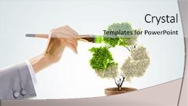  Presentation with environmental - Audience pleasing presentation theme consisting of environmental awareness recycling arrows - close up image of hand backdrop and a  colored foreground