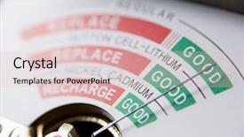  Presentation with battery - Presentation theme having environmental conditions - battery meter reading good battery background and a  colored foreground
