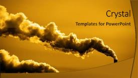  Presentation with power plant - Amazing PPT layouts having environmental conditions - pollution and smoke from chimneys backdrop and a gold colored foreground