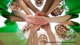  Presentation with environmental - Presentation theme enhanced with environmental conservation - smiling group of activists piling background and a coral colored foreground